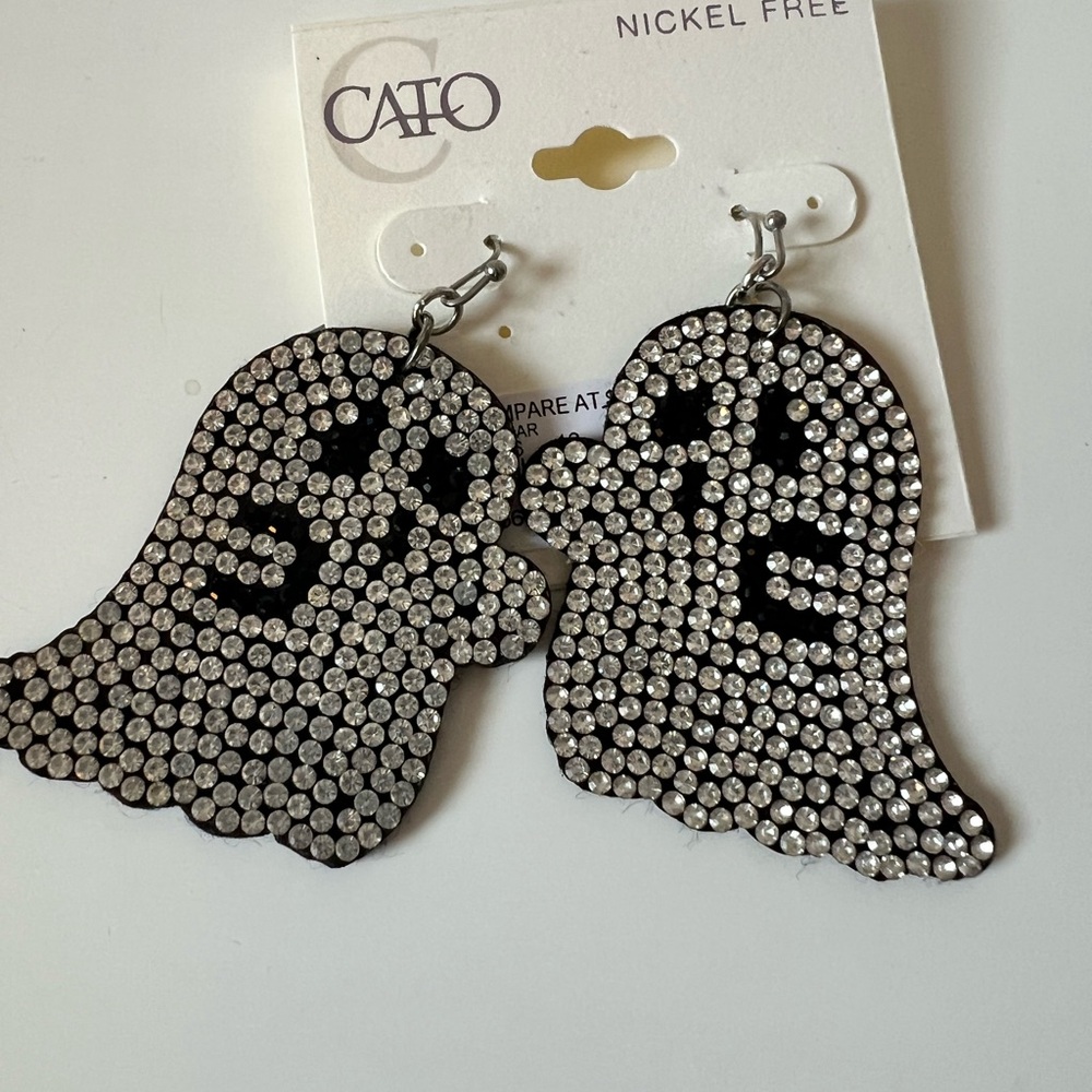Cato Black Ghost Dangle Earrings with Silver Rhinestones